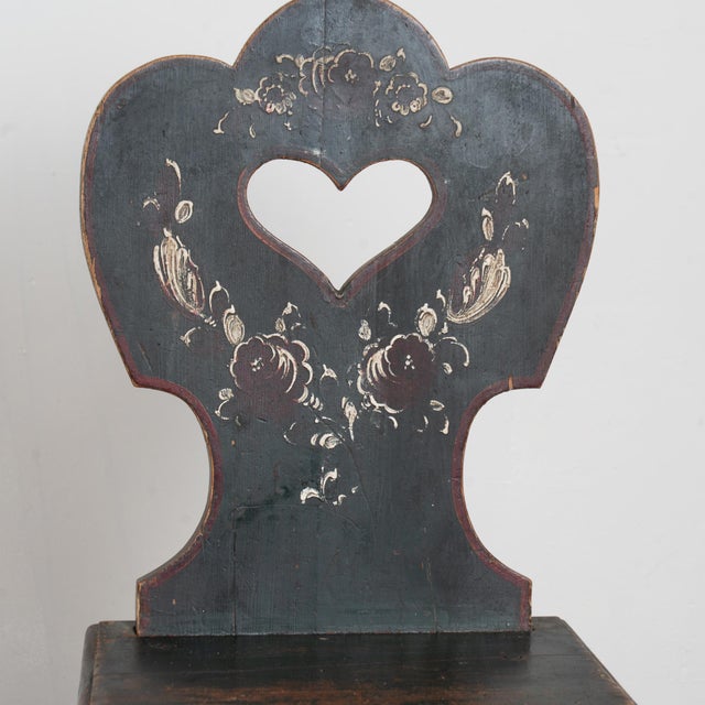 Folk Art Pair of 19th Century Hand-Painted Hungarian Folk Art Chairs With Heart Cut Out For Sale - Image 3 of 13