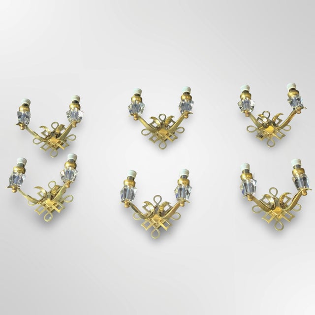 Brass Pair of 1950s Vintage Jules Leleu French Art Deco Brass Wall Sconces For Sale - Image 8 of 9