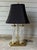 Waterford Two Column Crystal & Brass Bouillotte Lamp w/Black Shade 26” Signed Good vintage condition. No chips, cracks, or...