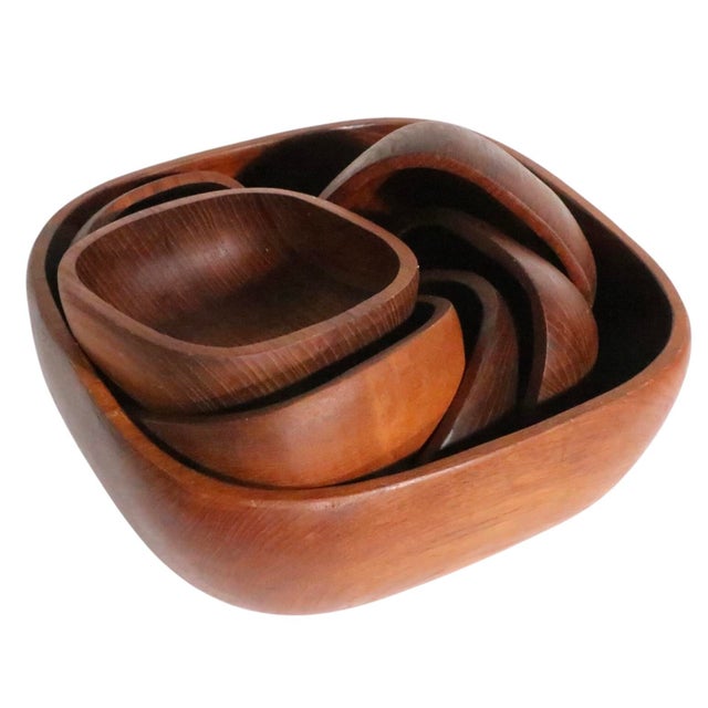 Dansk Seven Piece Mid Century Teak Salads Set Made in Thailand by Good Wood C. 1950/70s For Sale - Image 4 of 14