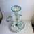 Victorian Victorian Epergne Blue Vaseline Glass Antique Ruffle Art Glass Vase For Sale - Image 3 of 12