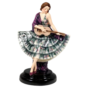 Dancer with Guitar Figure attributed to Josef Lorenzl for Goldscheider Vienna, 1930