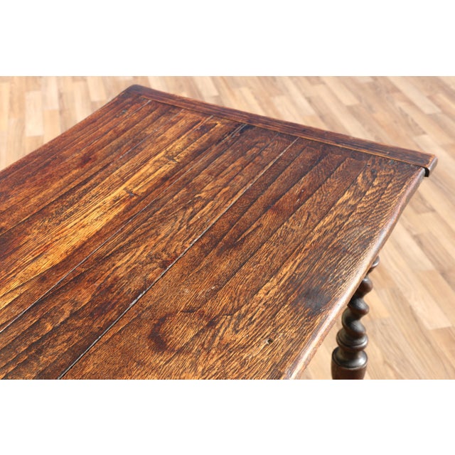 Antique English Solid Oak Barley Twist Side Table | Jacobean Revival Accent Table, Circa 1920s For Sale - Image 17 of 18