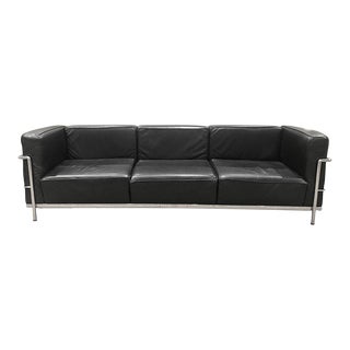 1980s 3-Seat Leather Sofa In the Manner of Cassina's Lc3, Made in Italy. For Sale