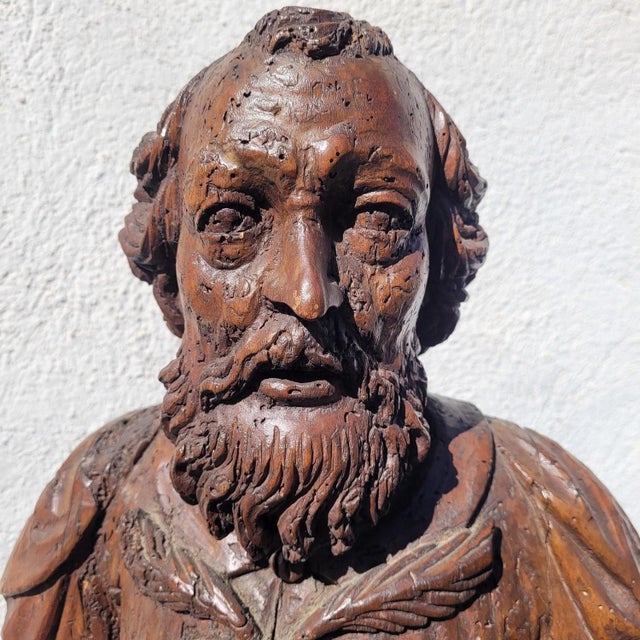 Brown Carved Reliquary Busts, 17th Century, Walnut, Set of 2 For Sale - Image 8 of 17