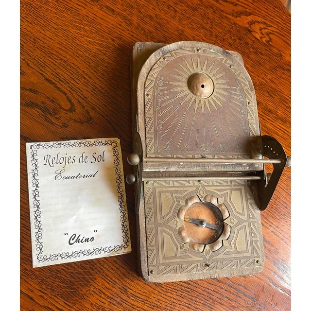 Metal Antique Brass Diptych Sundial With Compass / Taller Las Casillas Spanish Artisan Workshop For Sale - Image 7 of 9