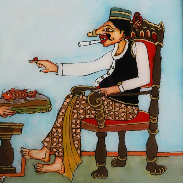 Asian Framed Punakawan Petruk Becomes a King Reverse Glass Painting For Sale - Image 3 of 9