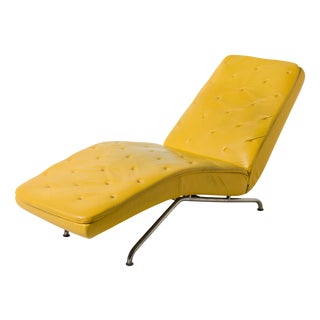 Mid-Century Modernist Bauhaus Chaise Lounge in Yellow Leather and Chrome-Plated Steel from Montel, 2000s For Sale