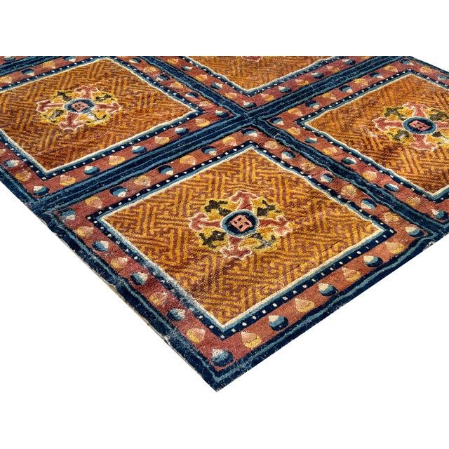 Traditional Rectangular Tibetan Style Geometric Medallion Graphic Wool Rug Carpet For Sale - Image 3 of 11
