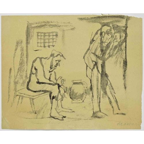 Watercolor on paper reaiized in 1940s. Hand signed in pencil lower right. An evocative and characterful drawing by Mino...