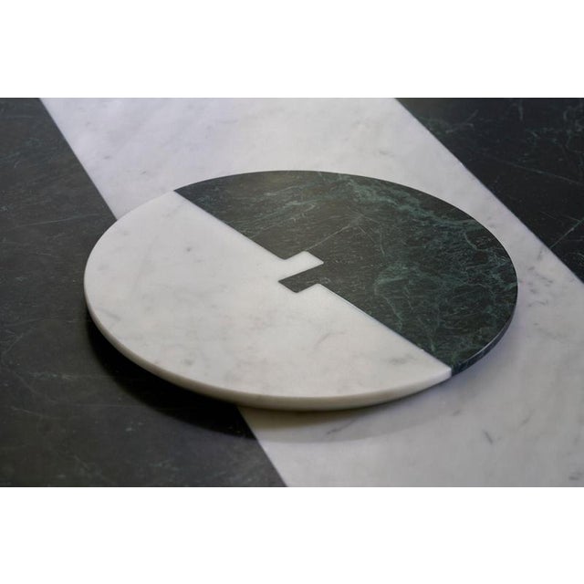 Contemporary Alcm Decorative Round Plate in Verde Alpi & Carrara Marbles by Bufalini Design For Sale - Image 3 of 13