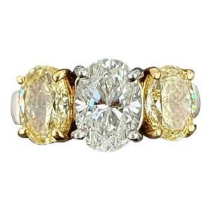 1.99 Ct Gia Certified 3-Stone White & Yellow Natural Diamond Ring Size 6.5