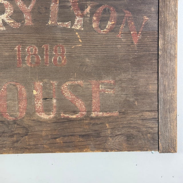 Charming Antique Wood Trade Sign Advertising "Mary Lyon 1818 House" Double Sided For Sale - Image 4 of 6