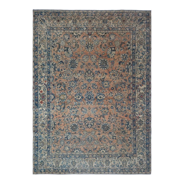 1970s Vintage Persian Handmade Wool Cotton Orange Area Rug For Sale