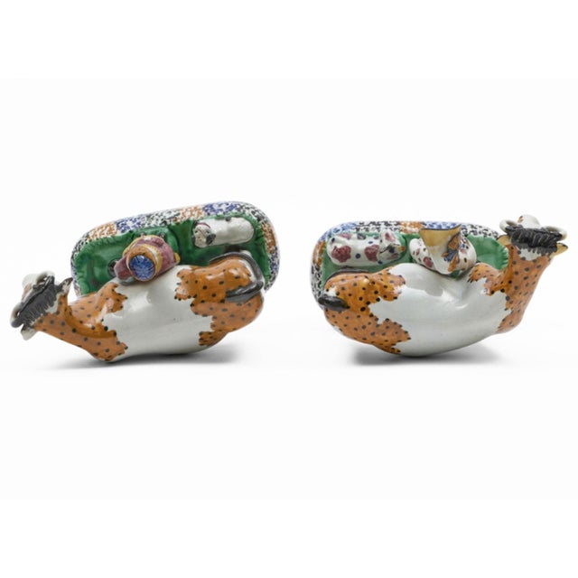 Orange Yorkshire Prattware Figures of Cows With Attendants For Sale - Image 8 of 10