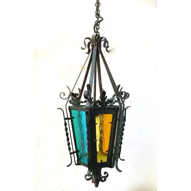 Wrought Iron Pendant Lantern, 1950s For Sale - Image 5 of 8