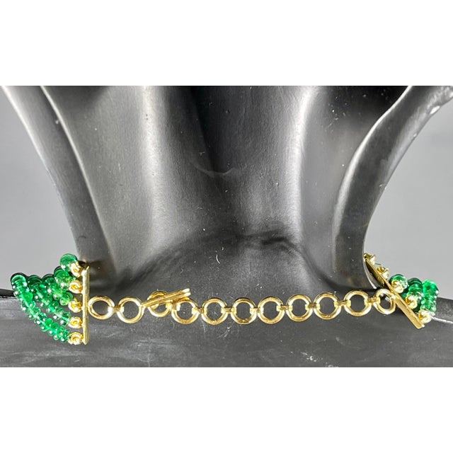 2010s 300ct Fine Emerald Beads 5 Line Necklace with 14 kt Yellow Gold Clasp Adjustable For Sale - Image 5 of 18