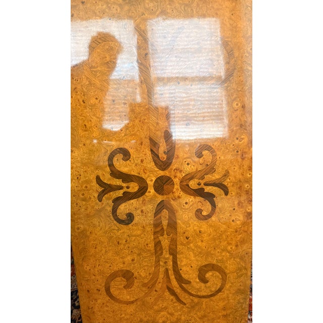 Mastercraft Monumental Burl Wood & Marquetry Dining Table With Two Leaves For Sale - Image 15 of 15