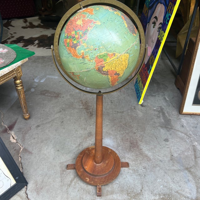 1970s Streamlined Designed Wooden MCM Standing Globe For Sale - Image 10 of 12