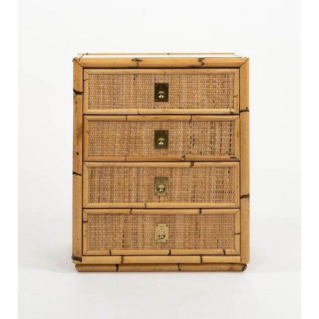 Mid-Century Modern Rattan and Brass Chest of Drawers, Italy, 1970s For Sale - Image 6 of 16