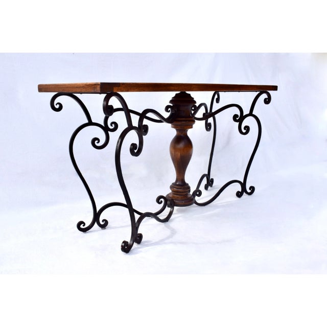 Late 20th Century Spanish Colonial Console Table, Forged Iron & Oak, Italy, 1990s For Sale - Image 5 of 11