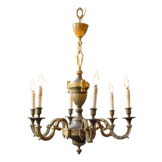Mid 20th-Century French Bronze Chandelier with Classical Motifs For Sale