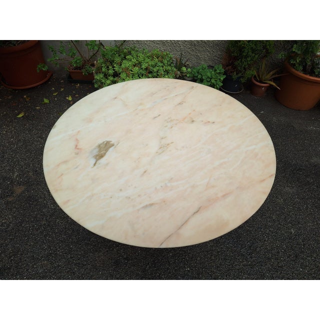 Goldenrod Dining Table with Brass Base and Round White Marble Top, 1960s For Sale - Image 8 of 18