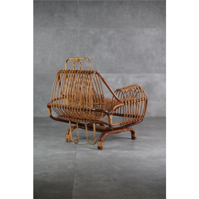 Mid-Century Modern Wicker Armchair with Adjustable Headrest, 1960s For Sale - Image 3 of 12