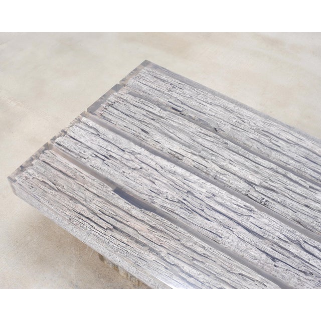 Timothy Oulton Glacier Coffee Table Burnt Timber in Lucite 6 Ft For Sale In Sacramento - Image 6 of 18