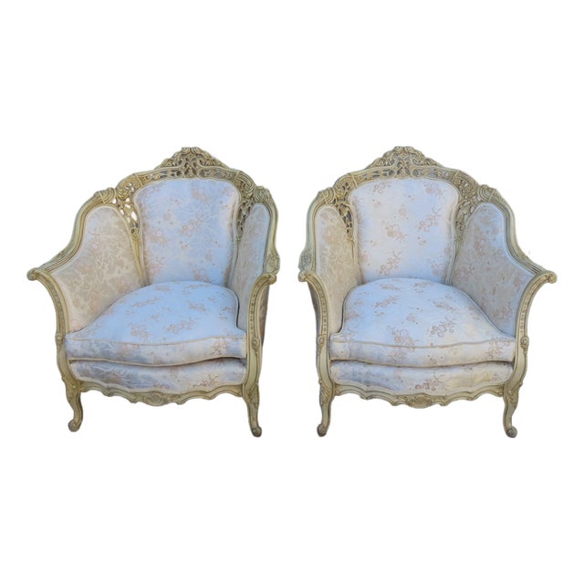 French Heavy Carved Side Lounge Den Fireplace Chairs a Pair 6239 For Sale