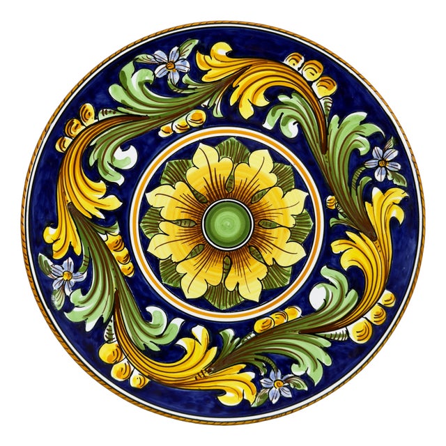 Painted Ceramic Majolica Wall Plate from Giro Dolce Caltagirone, 1960s For Sale