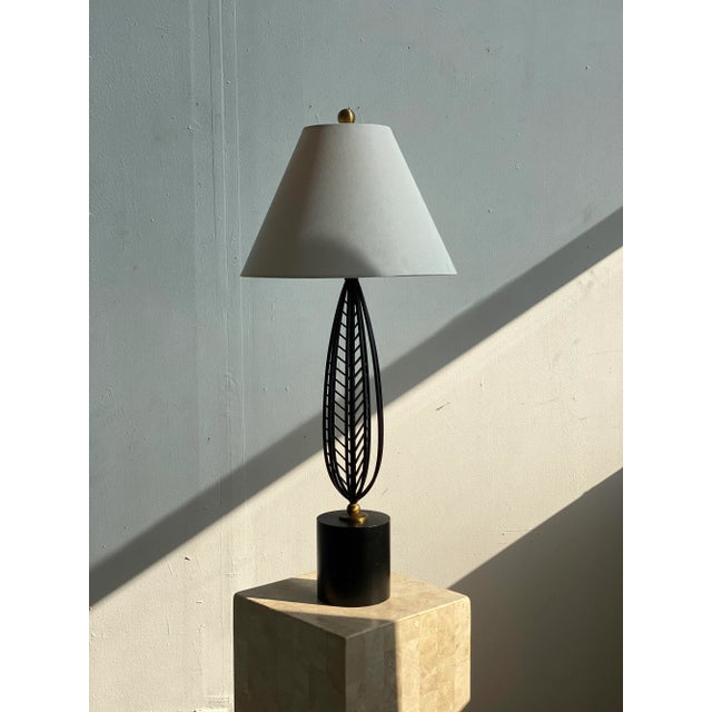 Vintage Monumental Black Enameled Steel Table Lamp Attributed to Laurel Lamp Co., Circa 1950s For Sale - Image 12 of 13