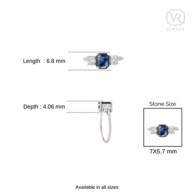 Vintage Inspired Diamond Sapphire Trilogy Ring Size 7 for Her in 14k Gold For Sale - Image 9 of 14