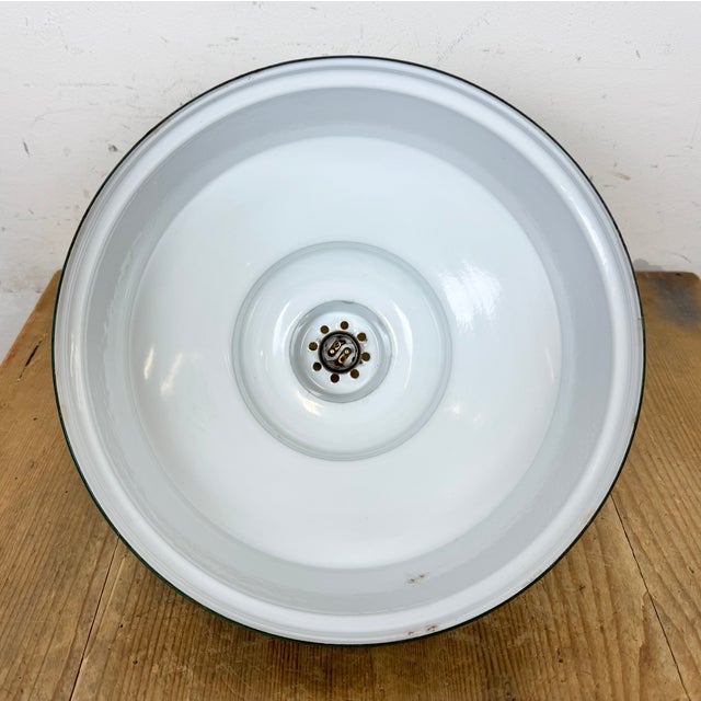 Industrial British Green Enamel Factory Pendant Lamp, 1960s For Sale - Image 15 of 16