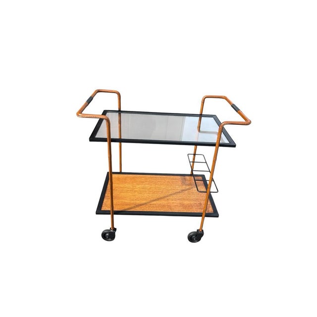Stitched Leather Trolley by Jacques Adnet, 1950s For Sale - Image 13 of 13