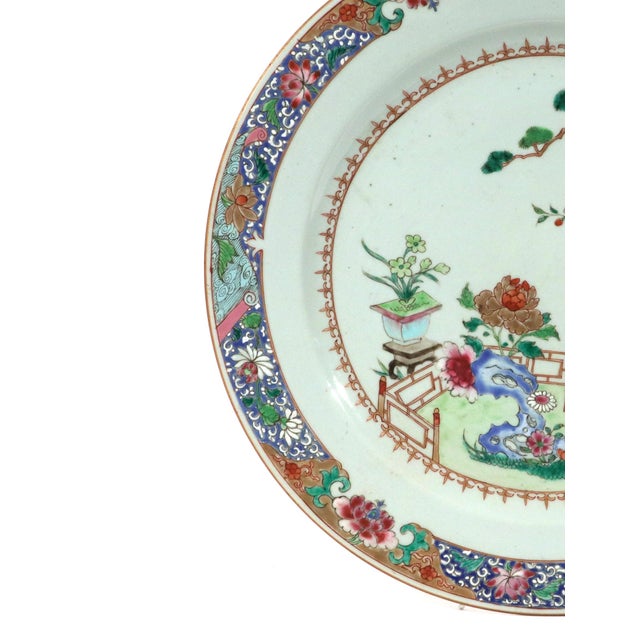 18th-Century Chinese Export Porcelain Famille Rose ‘Garden’ Dishes - a Pair For Sale - Image 13 of 18