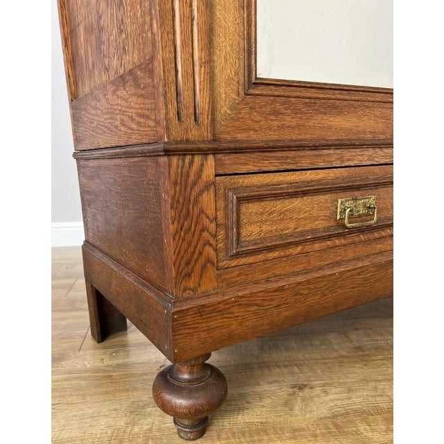 French Two-Door Wardrobe in Oak with Mirror For Sale - Image 13 of 18