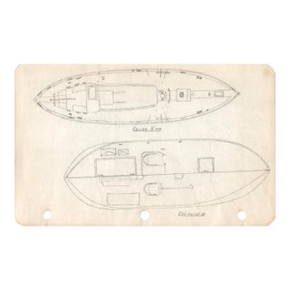 1940s Maine Marine Architectural Pencil Drawing on Paper For Sale