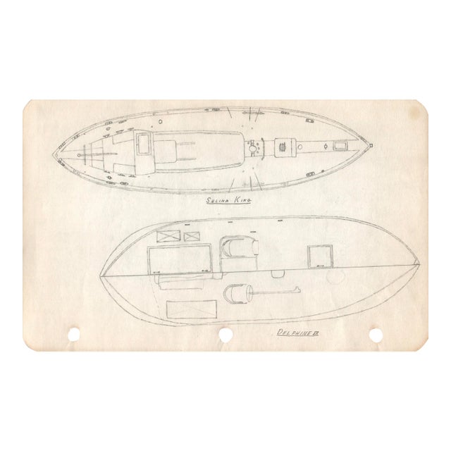 1940s Maine Marine Architectural Pencil Drawing on Paper For Sale