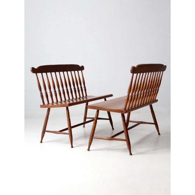 Mid-Century Colonial Revival Maplelux Maple Benches Pair For Sale - Image 9 of 18