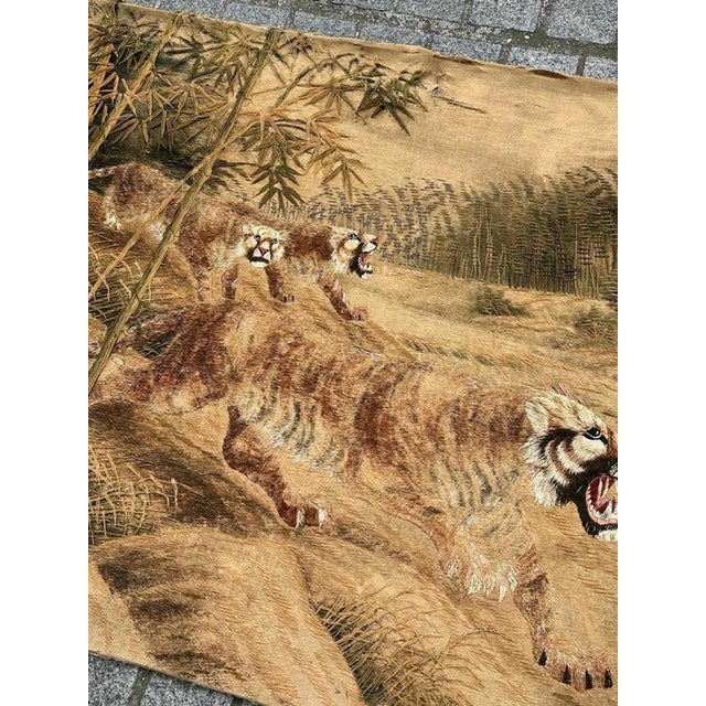 Antique Silk Japanese Embroidery with Tigers For Sale - Image 3 of 18