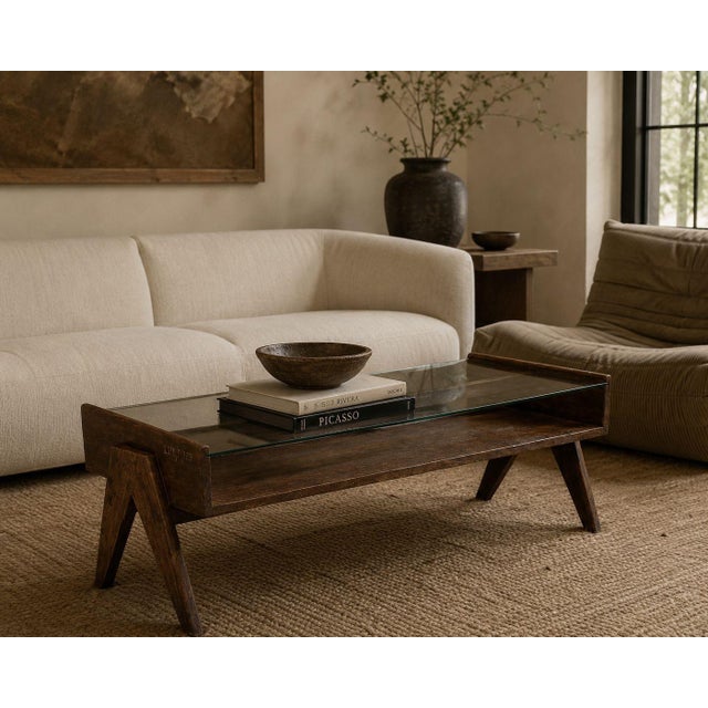 Pierre Jeanneret, French Mid-Century Modern, Coffee Table, Teak, Glass, Chandigarh, India c. 1960s Rare example of a model...