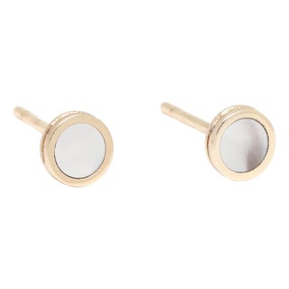 Dainty Mop Round Disc Stud Earrings, 14k Yellow Gold, Width 4.75 Mm, Pair For Sale