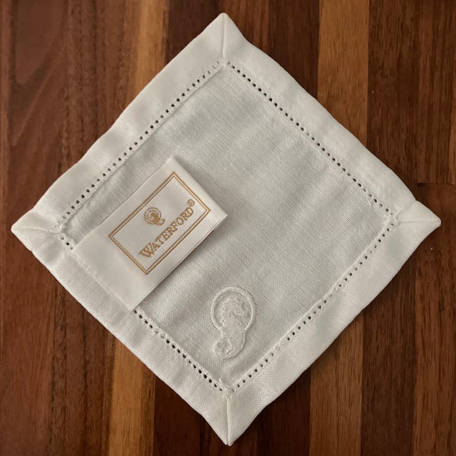 Waterford 1990s Waterford Seahorse Hemstitched Cocktail Napkins in Original Box Set of 6 For Sale - Image 4 of 10