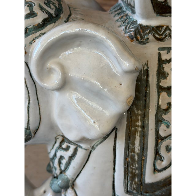Pair Vintage Chinoiserie Regency Glazed Terracotta Ceramic Elephant Garden Seat Side Tables For Sale In Naples, FL - Image 6 of 12