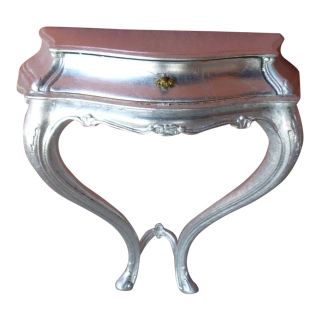 1960s Mid Century Modern Silver Leaf Wall Console Table For Sale
