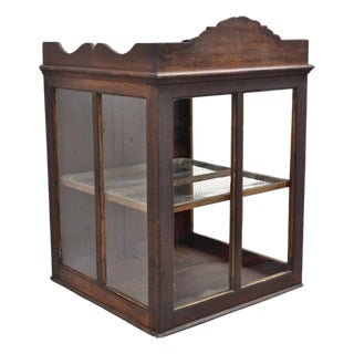 Antique Wood & Glass Counter Top Display County Store Pie Safe Retail Cabinet For Sale