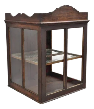 Antique Wood & Glass Counter Top Display County Store Pie Safe Retail Cabinet