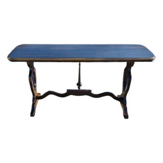 Walnut Jacobean Style Console Sofa Table Vintage 1950s Trestle Base 60 For Sale