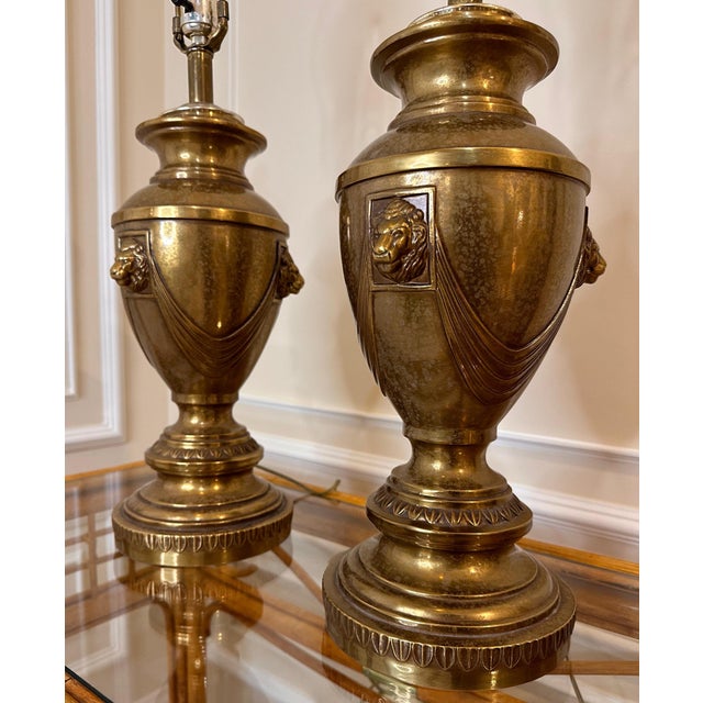 Renaissance Vintage Renaissance Metal Table Lamps Lion & Drape Design - a Pair For Sale - Image 3 of 10